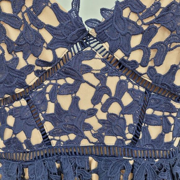 Aqua Bendita Lace Cami Midi Dress S Navy Spaghetti Fit Flare Ladder‎ Lace Bodice - Picture 5 of 13